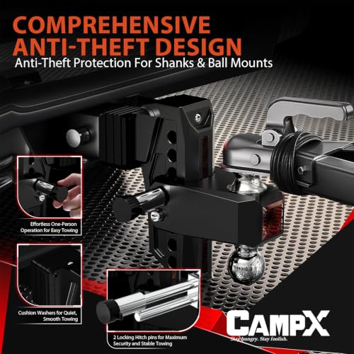 Adjustable Trailer Hitch Fits 2" Receiver 6-Inch Drop/Rise, Black - color: 2 inch Receiver-Black