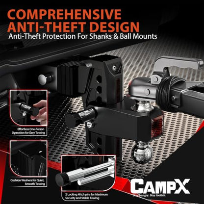 Adjustable Trailer Hitch Fits 2" Receiver 6-Inch Drop/Rise, Black - color: 2 inch Receiver-Black