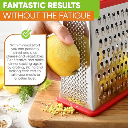 Spring Chef Stainless Steel XL Cheese Grater for Kitchen, Red - color: Red