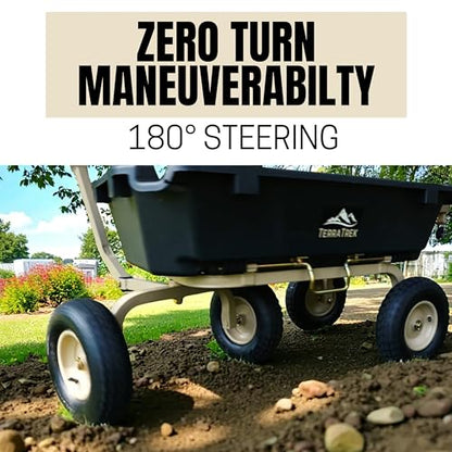 Heavy-Duty Garden Cart on Wheels – 7 Cu. Ft. Patented Dual Side Poly Dump Cart, 1200 lb. Capacity, All-Terrain Utility Wagon with Pneumatic Wheels for Yard, Garden, Farm & Work - size: 13" Pneumatic