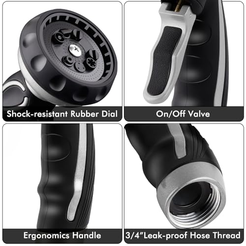 RESTMO Hose Nozzle with Easy Self-Lock Trigger, Heavy Duty Water Sprayer - color: Silver