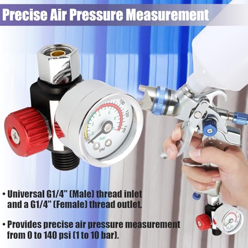 Yakamoz Paint Spray Gun Air Pressure Regulator with Gauge, G1/4"