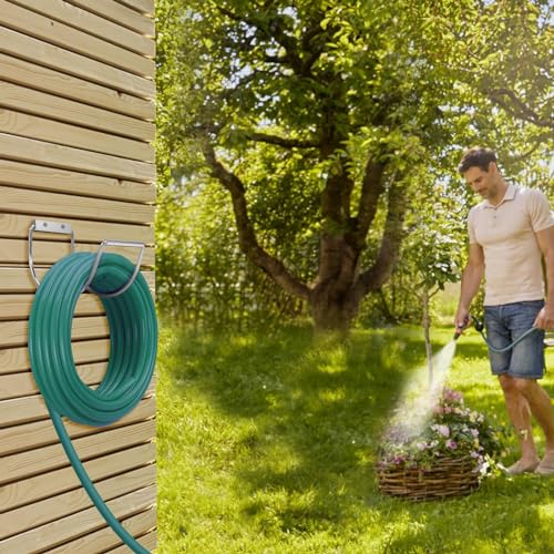 Garden Hose Holder Wall Mounted,304Stainless Steel Solid Hook Holds Up to 150Ft - Chrome - color: Silver-2