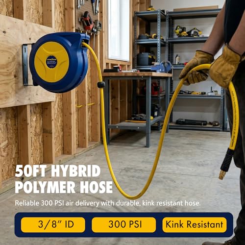 Goodyear Retractable Air Hose Reel, 3/8" x 50 FT - color: Automatic Rewind