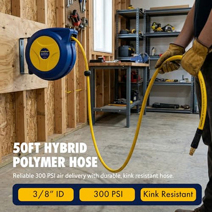 Goodyear Retractable Air Hose Reel, 3/8" x 50 FT - color: Automatic Rewind