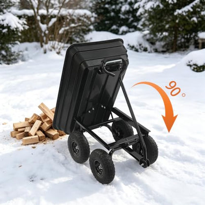 Heavy Duty Garden Cart with 90° Rotating Handle, 551lbs Capacity (Black) - color: Black