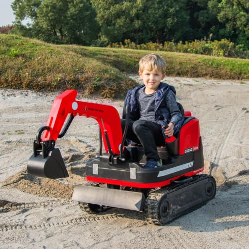 JOYLDIAS 360 Degree Rotating Ride On Excavator and Bulldozer - color: Red