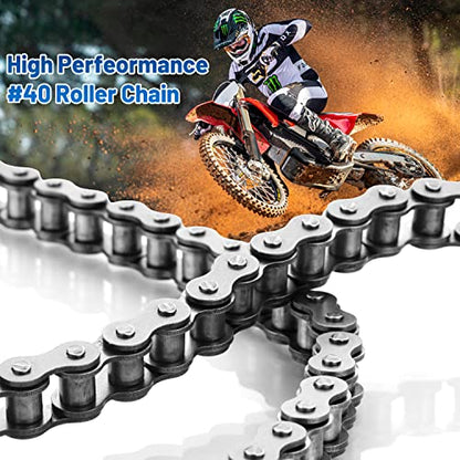 #40 Roller Chain - 10 Feet #40 Chain with 5 Connecting Links for Go Karts, Mini Bikes, Scooters, Motorcycles, Bycicles, ATV, MTV, Dirt Bike and Other Industrial Machinery - 240 Links - size: 10 Feet, style: 240 Links