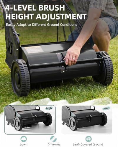 Push Lawn Sweeper, 33.4 in Yard Sweeper with 8 cu ft Bag - color: Black, size: 33.4 in