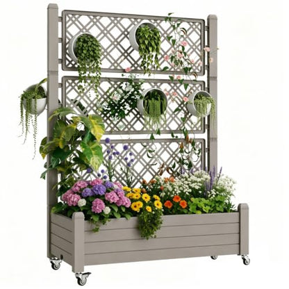 Trellis Raised Garden Bed, Self-Watering Planter Box, Gary - color: Gray, size: 61.2" H