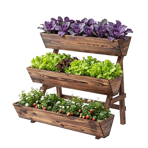 Vertical Garden Planter Tiered Planter 3 Tier Raised Garden Bed Outdoor - color: Carbonized, size: 3-Tier-Large