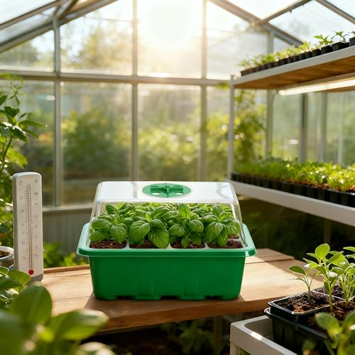 Bonviee 5-Pack Seed Starter Trays, Humidity Dome, Base, 12-Cell Tray, Green - color: Green, size: 5 Packs