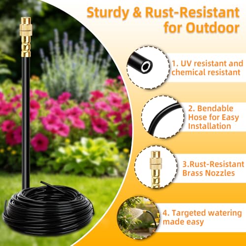 200FT Drip Irrigation System, 2026 Upgrade Garden Watering Kit with 32pcs 360° Adjustable Copper Nozzles, High-Flow DIY Sprinkler System for Large Gardens, Farms, Greenhouses, Lawns (200 ft) - size: 200 ft