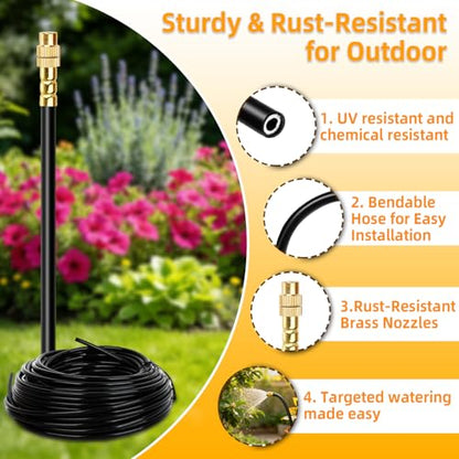 200FT Drip Irrigation System, 2026 Upgrade Garden Watering Kit with 32pcs 360° Adjustable Copper Nozzles, High-Flow DIY Sprinkler System for Large Gardens, Farms, Greenhouses, Lawns (200 ft) - size: 200 ft