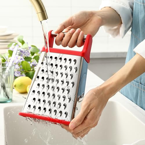 Spring Chef Stainless Steel XL Cheese Grater for Kitchen, Red - color: Red