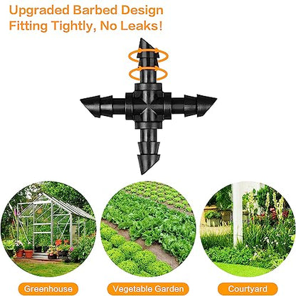 1/4" Drip Irrigation Cross Fittings, 45 Pieces Barbed 4-Way Cross Irrigation Parts for 1/4 Inch Drip Tubing, Drip Line 4-way Tee Connectors T Parts for Sprinkler Garden Lawn - size: 4/7mm Cross-40P