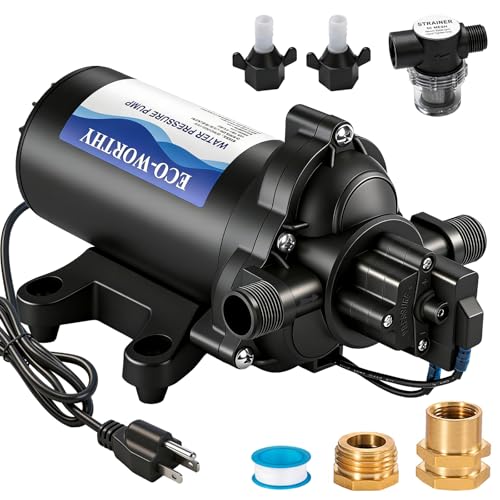 ECO-WORTHY 33-Series Industrial Water Pressure Pump 110V AC 4.0GPM 50PSI RV Fresh Water Diaphragm Pump include Garden Hose Adapters for Irrigation Marine Boat Sprinkler Faucet - color: Black 5