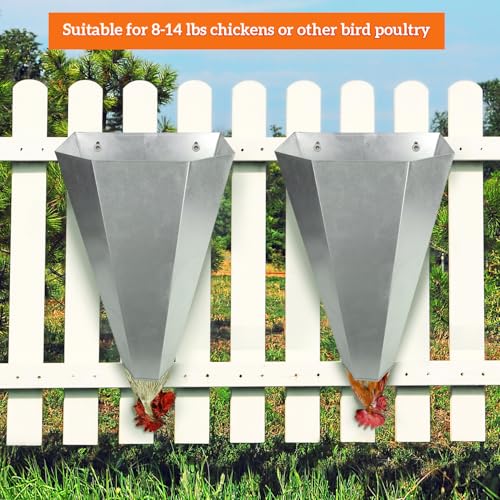 Large Chicken Cone for Turkeys, Broilers, Layers 8-14 lbs Birds, Galvanized Steel Poultry Restraint Cone with Rolled Edges, Easy to Clean and Install - 2 Pack