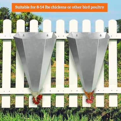 Large Chicken Cone for Turkeys, Broilers, Layers 8-14 lbs Birds, Galvanized Steel Poultry Restraint Cone with Rolled Edges, Easy to Clean and Install - 2 Pack