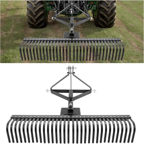 KUAFU 60" 3 Point Landscape Rake Rotation Compatible with Category 1 - style: Black