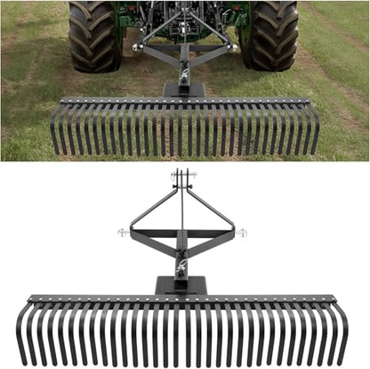 KUAFU 60" 3 Point Landscape Rake Rotation Compatible with Category 1 - style: Black