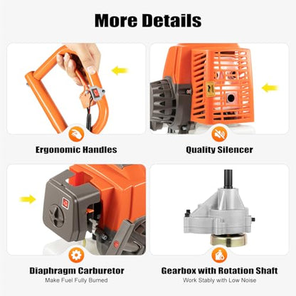 63CC 2-Stroke Hand Push Post Hole Digger with Wheel, 12" Auger Bit - color: 63CC, Orange