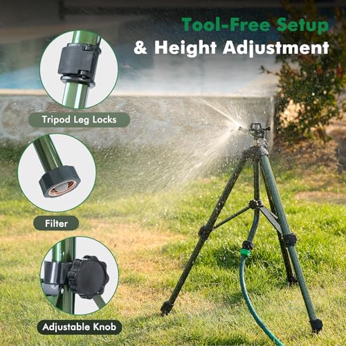 RESTMO Adjustable Full Metal Tripod Sprinklers for Yard Large Area - size: 1 Pack