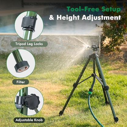 RESTMO Adjustable Full Metal Tripod Sprinklers for Yard Large Area - size: 1 Pack