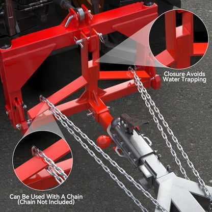 3 Point Trailer Hitch with 2” Receiver, Tri-Ball Hitch for Cat.1 Tractors - color: Red