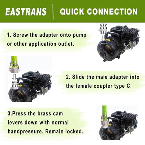 EASTRANS 2" x 50' Green Discharge Hose with AL Camlock C and E Fittings - color: Green, size: 1.5 in x 50 ft