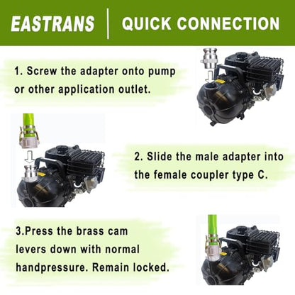 EASTRANS 2" x 50' Green Discharge Hose with AL Camlock C and E Fittings - color: Green, size: 1.5 in x 50 ft