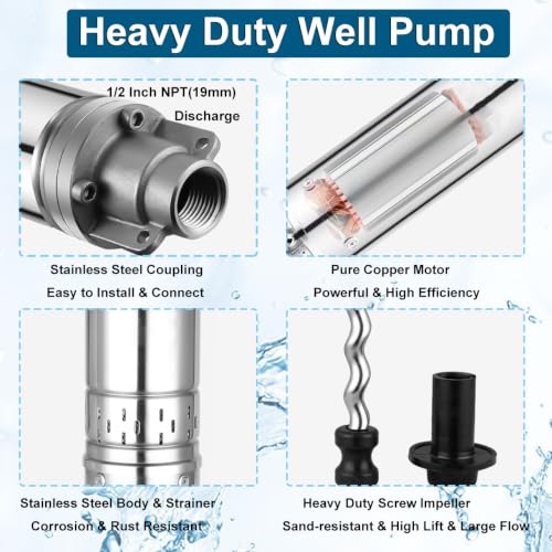 2" Deep Well Submersible Pump, 1/2 HP 220V Deep Well Pump with 33FT Cord - size: 2"-220V