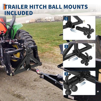 Garvee 3 Point Hitch Receiver with 2 in Receiver, 3 Ball & Hook - color: Black-1, size: 33"x 17.5"