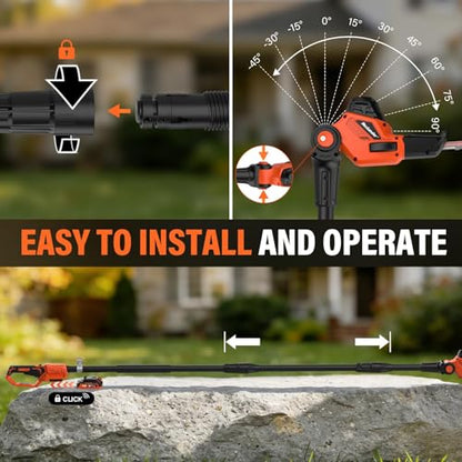 18 Inch 20V Cordless Pole Hedge Trimmer, 2×2.0Ah Battery & Charger