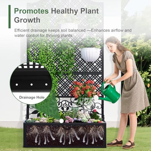 Metal Planter Box with Trellis & Privacy Screen, 79"x40"x11.8", Galvanized - color: Rhombus Grid