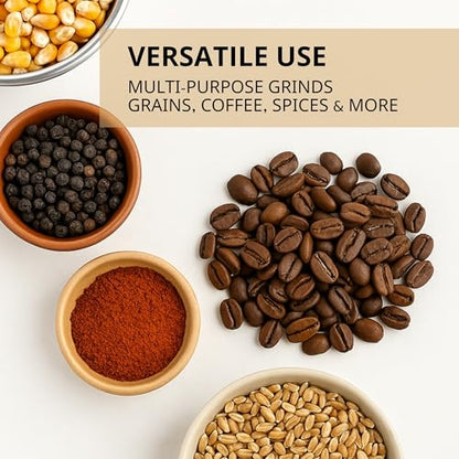 Hand Crank Grain Mill Grinder – Silver Manual Grinder for Corn Wheat Nuts with Clamp Handle Operated Wheat Mill Grain for Home Compact Food Hand Crank Tool