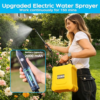 Battery Powered Garden Sprayer 2 Gallon with 2 Pressure Mode, 6 Spray Nozzles, Rechargeable Weed Sprayer Telescopic Wand, Adjustable Strap for Lawn Garden, Blue (Yellow) - color: Yellow