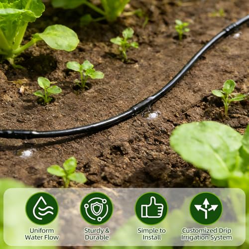 Kalolary 182FT 1/2" Drip Main Hose & 6" Spacing Roll 1/4" Dripline Tubing