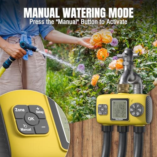 Raddy WS-8 3-Zone Sprinkler Timer, Heavy-Duty Controller, Yellow