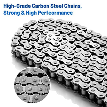 #40 Roller Chain - 10 Feet #40 Chain with 5 Connecting Links for Go Karts, Mini Bikes, Scooters, Motorcycles, Bycicles, ATV, MTV, Dirt Bike and Other Industrial Machinery - 240 Links - size: 10 Feet, style: 240 Links