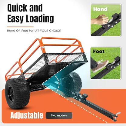 KUAFU Heavy Duty ATV/UTV Trailer Dump Cart Universal 1500LBS Load Tow