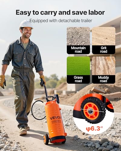 VEVOR Industrial Concrete Sprayer with Wheeled Cart, 3.5 Gallon Stainless Steel Sprayer, Heavy Duty Tri-Poxy Pump Sprayers, 20.5"Wand, 48" & 120"Hoses, 2 Brass Nozzles for Construction, Lawn & Garden - size: 3.5 Gal with Cart