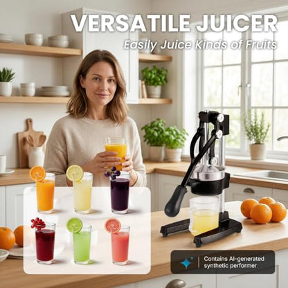 Cast Iron Manual Hand Press Juicer for Citrus & Pomegranate,Black - color: Black