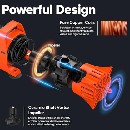 DOKO 5200GPH Submersible Water Pump, 180° Ajustable Pond Pump with 20FT Power Cord 310W Ultra Quiet Aquarium Pump for Pond, Fountain, Waterfall, Fish Tank, Hydroponic, Statuary, Orange Black - size: 310W 5200GPH