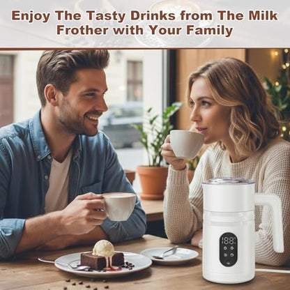 4 in 1 Electric Milk Frother Automatic Hot & Cold Foam Maker Auto Shut-Off Durable Stainless Steel Milk Frother Silent Working Easy to Clean for Hot Chocolate (White-With Digital Display) - color: White-A