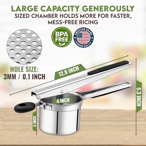 Large 15oz Potato Ricer with 3 Discs - Heavy Duty Stainless Steel Potato Masher and Ricer for Mashed Potatoes | Non Slip Baby Food Squeezer, Kitchen Gadget Tool for Food Press & Food Mill - size: Three Discs