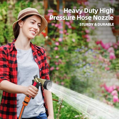 Metal Garden Hose Nozzle with 8 Spray Patterns & Thumb Control - color: Red