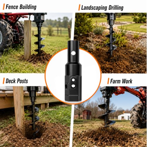 2" Female Hex to 2-9/16" Male Round Auger Adapter Heavy-Duty Auger Coupler Welded Drive Converter for Skid Steer, Tractor, Post Hole Digger & Earth Auger Bit, Fits 3/4" or 7/8" Pins