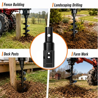 2" Female Hex to 2-9/16" Male Round Auger Adapter Heavy-Duty Auger Coupler Welded Drive Converter for Skid Steer, Tractor, Post Hole Digger & Earth Auger Bit, Fits 3/4" or 7/8" Pins