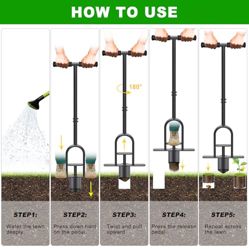 Long Handled Bulb Planter Tool with Rubber Grip | Heavy Duty Sod Plugger, Dig Neat Holes, Great for Turf Repair and Seedling Transplanting In Garden - color: 2.9'' wide hole